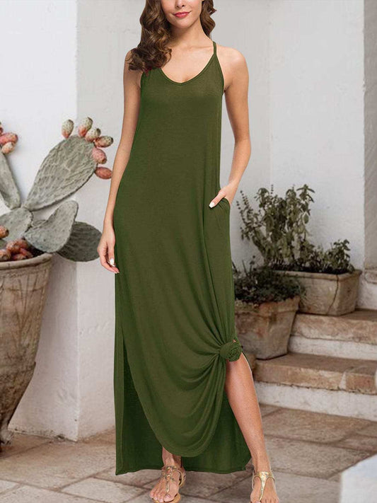 Slit Scoop Neck Sleeveless Dress - Trendsi - Flyclothing LLC