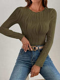 Textured Round Neck Long Sleeve Top - Trendsi - Flyclothing LLC