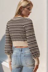 Double Take Full Size Striped Bow Decor Cropped Cardigan - Trendsi - Flyclothing LLC