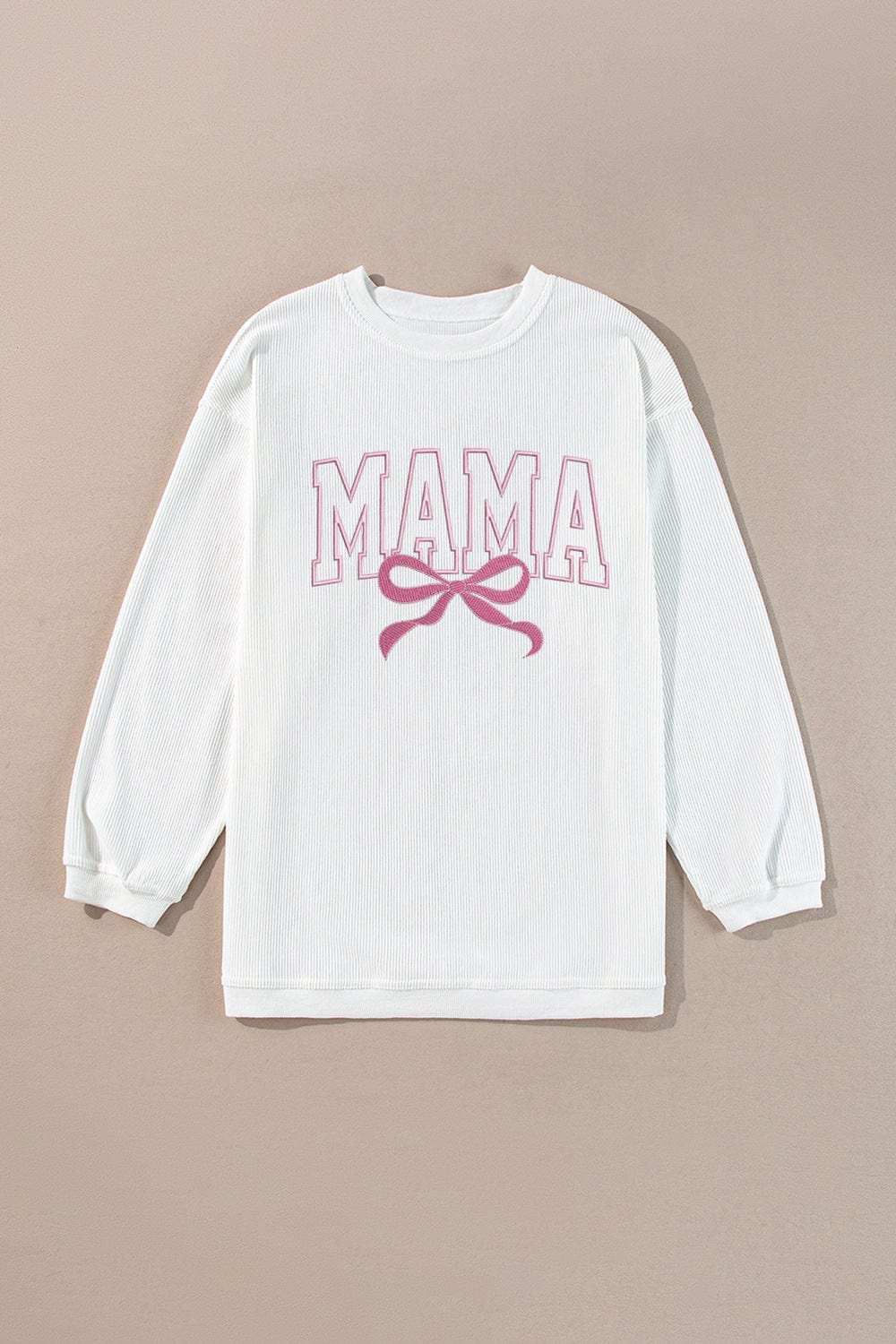 MAMA Bow Round Neck Long Sleeve Sweatshirt - Trendsi - Flyclothing LLC