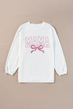 MAMA Bow Round Neck Long Sleeve Sweatshirt - Trendsi