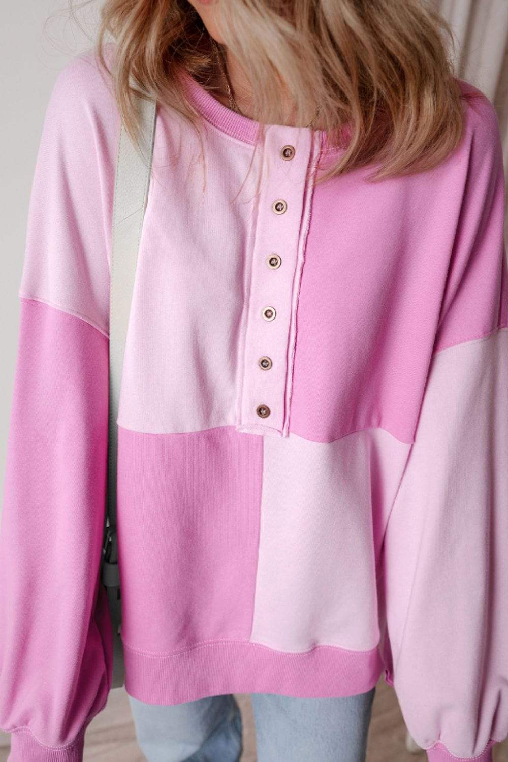 Color Block Half Button Long Sleeve Sweatshirt - Trendsi - Flyclothing LLC