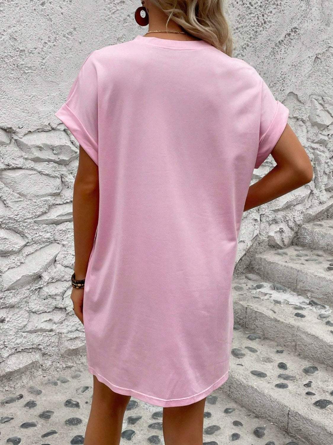 Round Neck Short Sleeve Mini Dress - Trendsi - Flyclothing LLC
