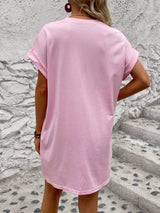 Round Neck Short Sleeve Mini Dress - Trendsi - Flyclothing LLC