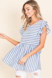 BOMBOM Striped Round Neck Blouse - Trendsi