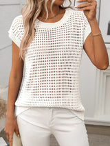 Openwork Round Neck Short Sleeve Knit Cover Up - Trendsi - Flyclothing LLC