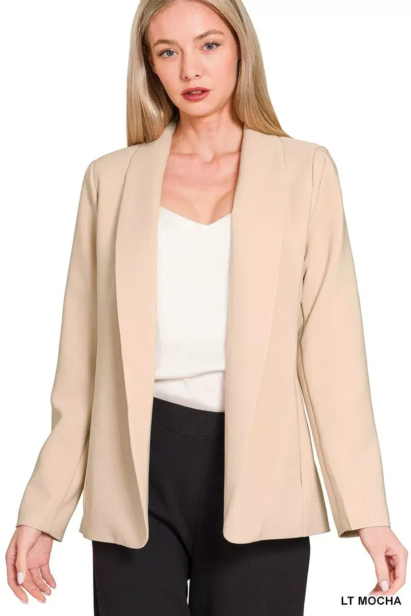 Zenana Woven Long Sleeve Blazer With Lining - Trendsi - Flyclothing LLC