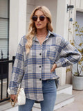 Pocketed Plaid Collared Neck Long Sleeve Shirt - Trendsi - Flyclothing LLC