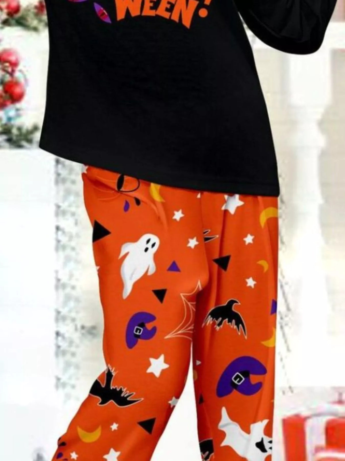 Full Size Halloween Family Matching Pajama Set with Ghost and Pumpkin Print Plus Size - Trendsi - Flyclothing LLC