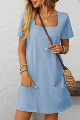 Mandy Square Neck Short Sleeve Mini Dress - Trendsi - Flyclothing LLC