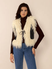 Tied Fringe Contrast Vest - Trendsi