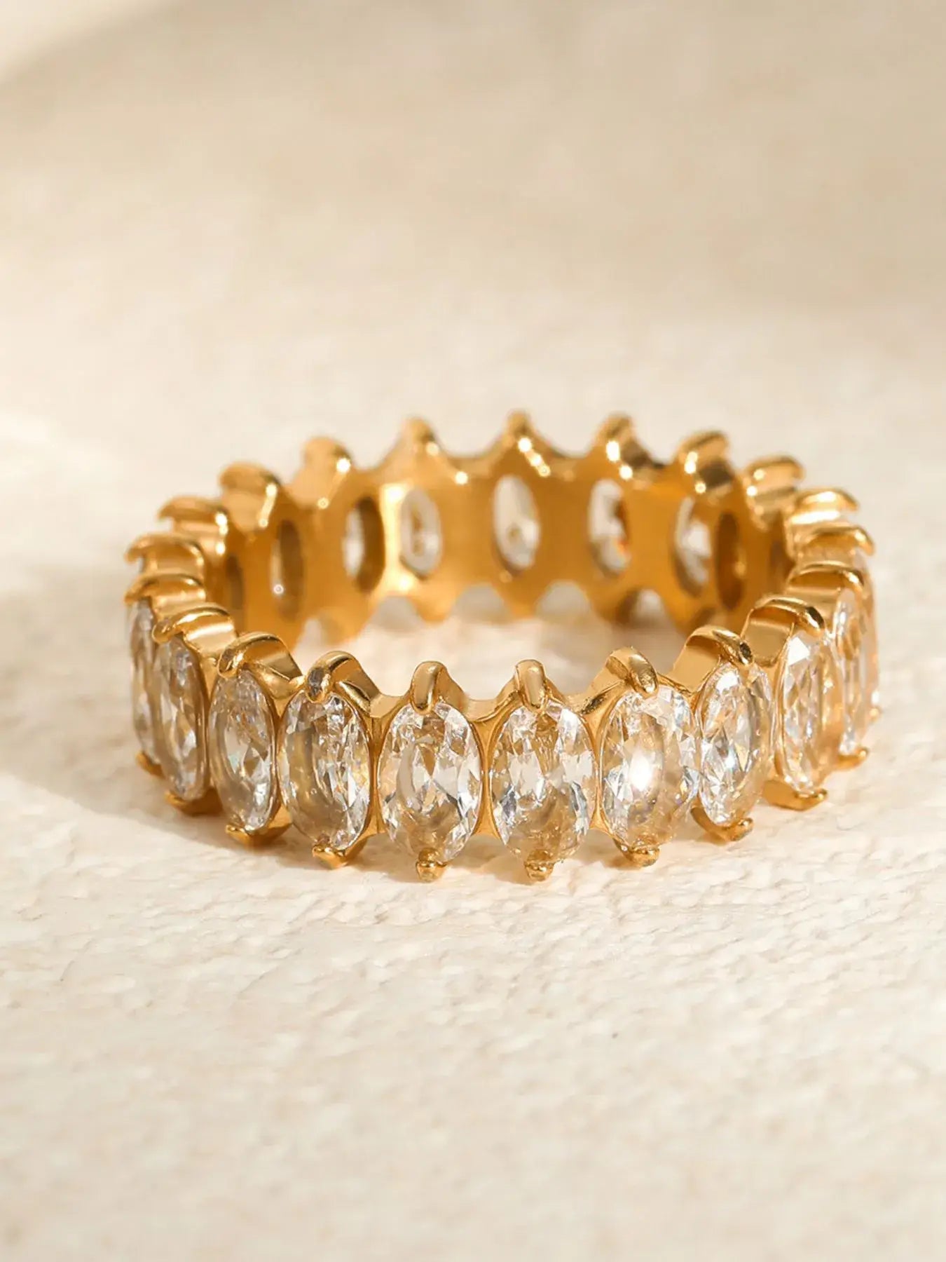 18K Gold-Plated Stainless Steel Zircon Ring - Trendsi - Flyclothing LLC