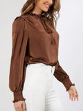 Frill Tied Lantern Sleeve Blouse - Trendsi