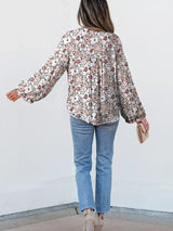 Floral Print Frilled Puff Sleeve Button Down Shirt - Trendsi - Flyclothing LLC