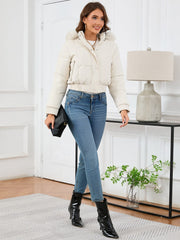 Pocketed Long Sleeve Cropped Hooded Winter Coat - Trendsi
