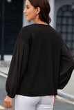 Waffle-Knit V-Neck Long Sleeve Blouse - Trendsi - Flyclothing LLC