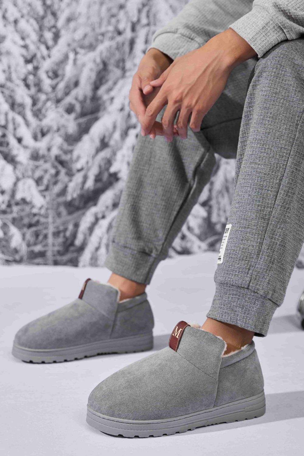 Letter M Suede Round Toe Slippers - Trendsi - Flyclothing LLC