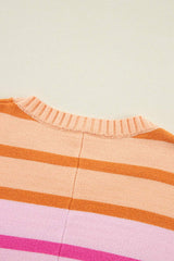Contrast Striped Round Neck Long Sleeve Knit Top - Trendsi - Flyclothing LLC