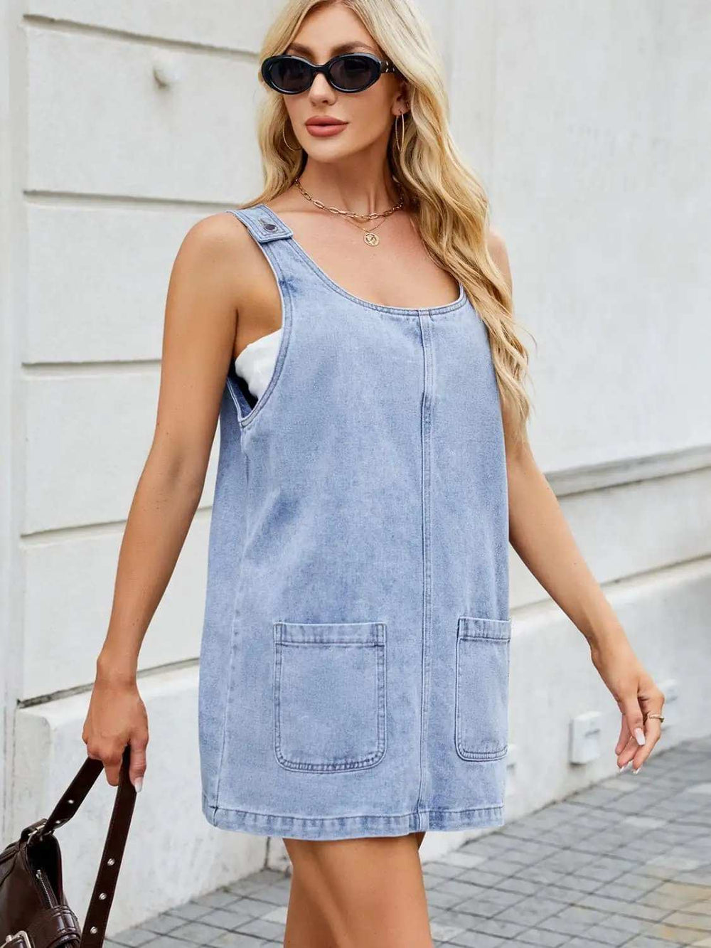 Scoop Neck Wide Strap Denim Dress - Trendsi - Flyclothing LLC