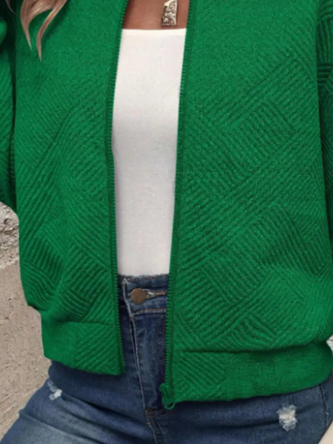 Texture Zip-Up Bomber Jacket - Trendsi - Flyclothing LLC