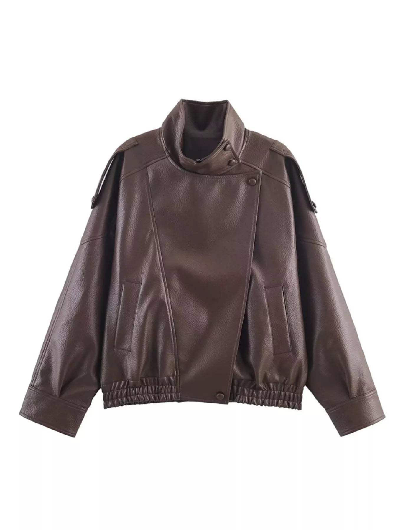 Asymmetrical Faux Leather Moto Jacket - Trendsi - Flyclothing LLC