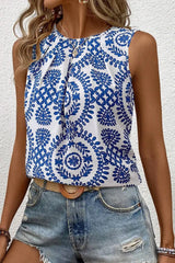 Printed Crew Neck Sleeveless Top - Trendsi - Flyclothing LLC