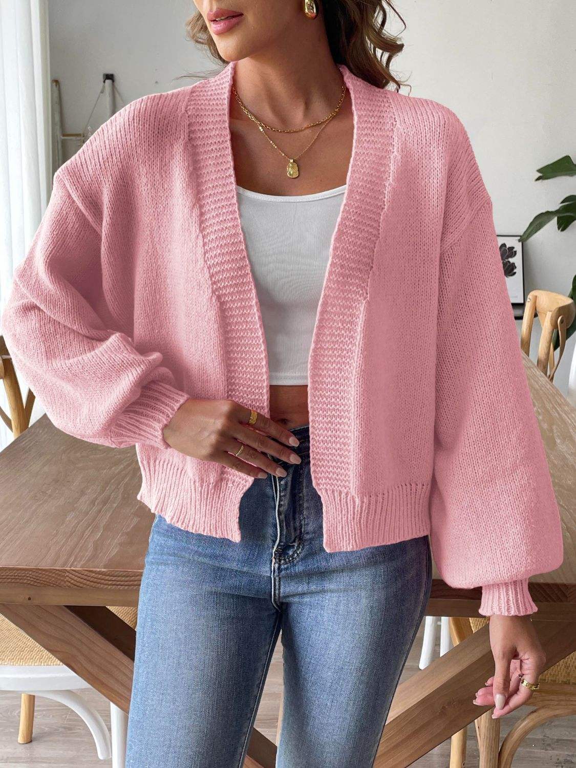 Open Front Long Sleeve Cardigan - Trendsi - Flyclothing LLC