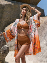 Printed Open Front Long Sleeve Cover-Up - Trendsi - Flyclothing LLC