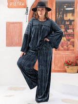 Plus Size Round Neck Flare Sleeve Top and Pants Set - Trendsi - Flyclothing LLC