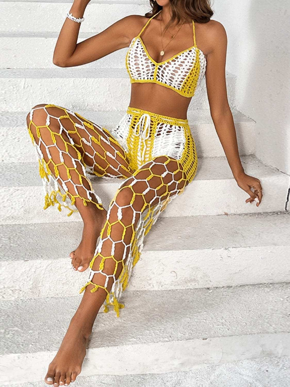 Cutout Halter Neck Top and Pants Two-Piece Swim Set - Trendsi - Flyclothing LLC