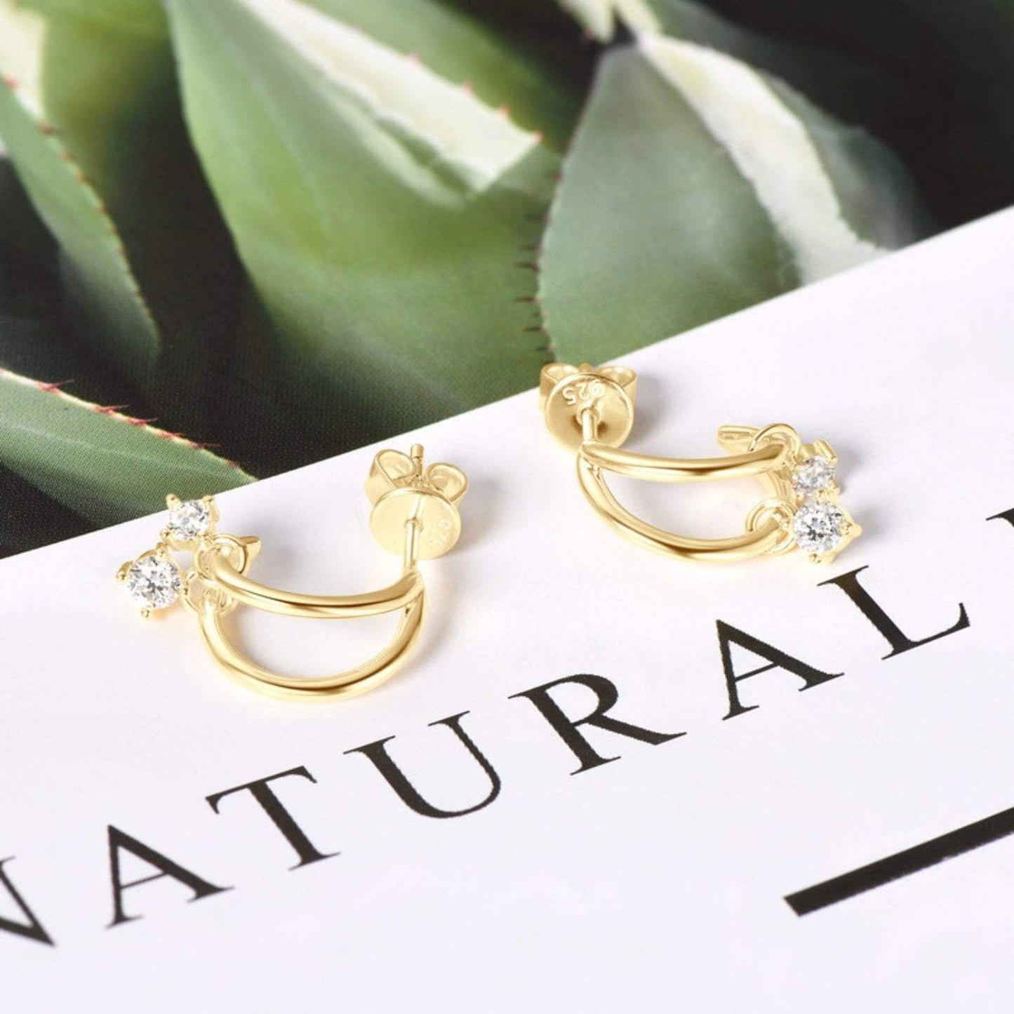 925 Sterling Silver Moissanite C-Hoop Earrings - Trendsi - Flyclothing LLC