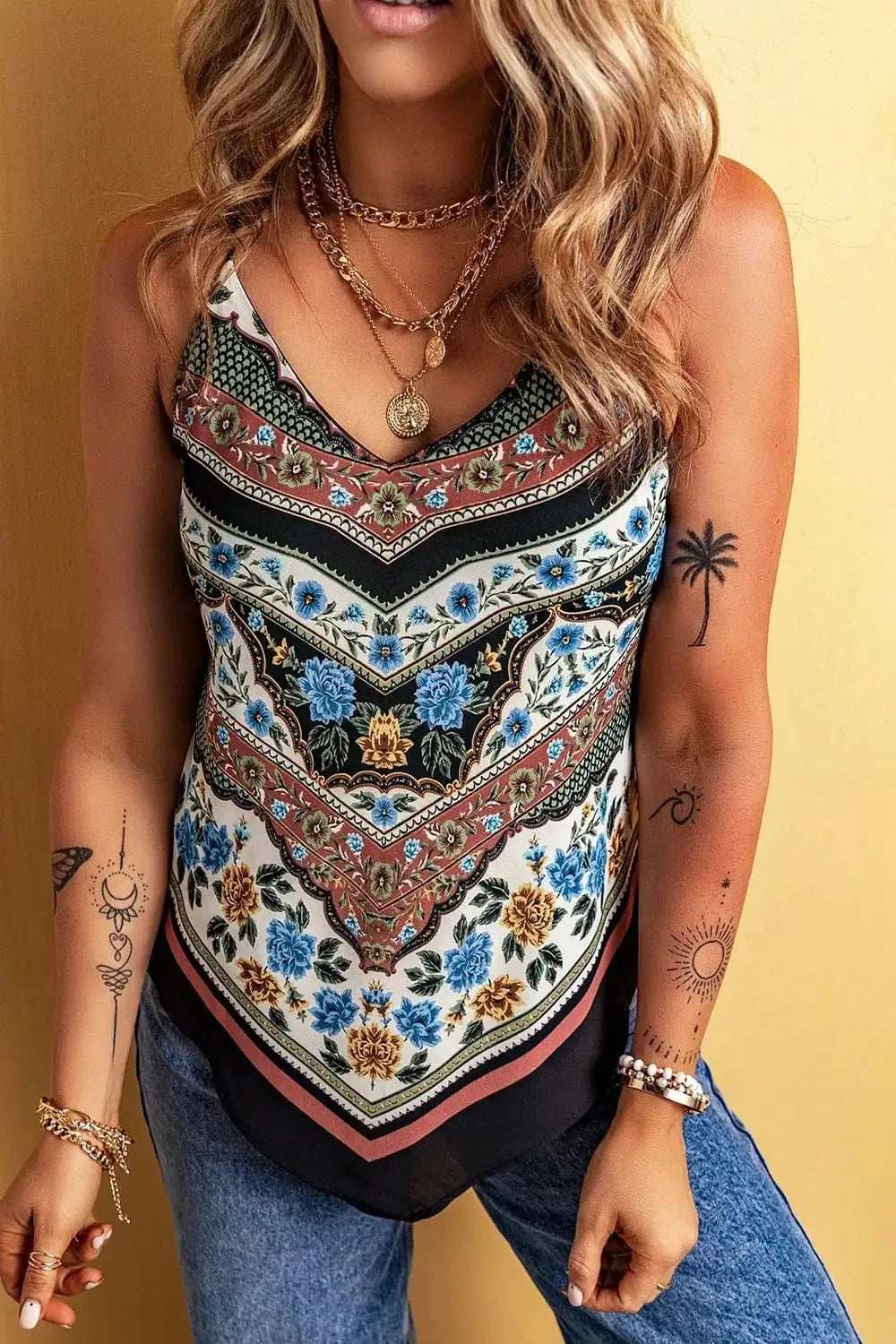 Mixed Floral Chevron Pattern Cami - Trendsi - Flyclothing LLC