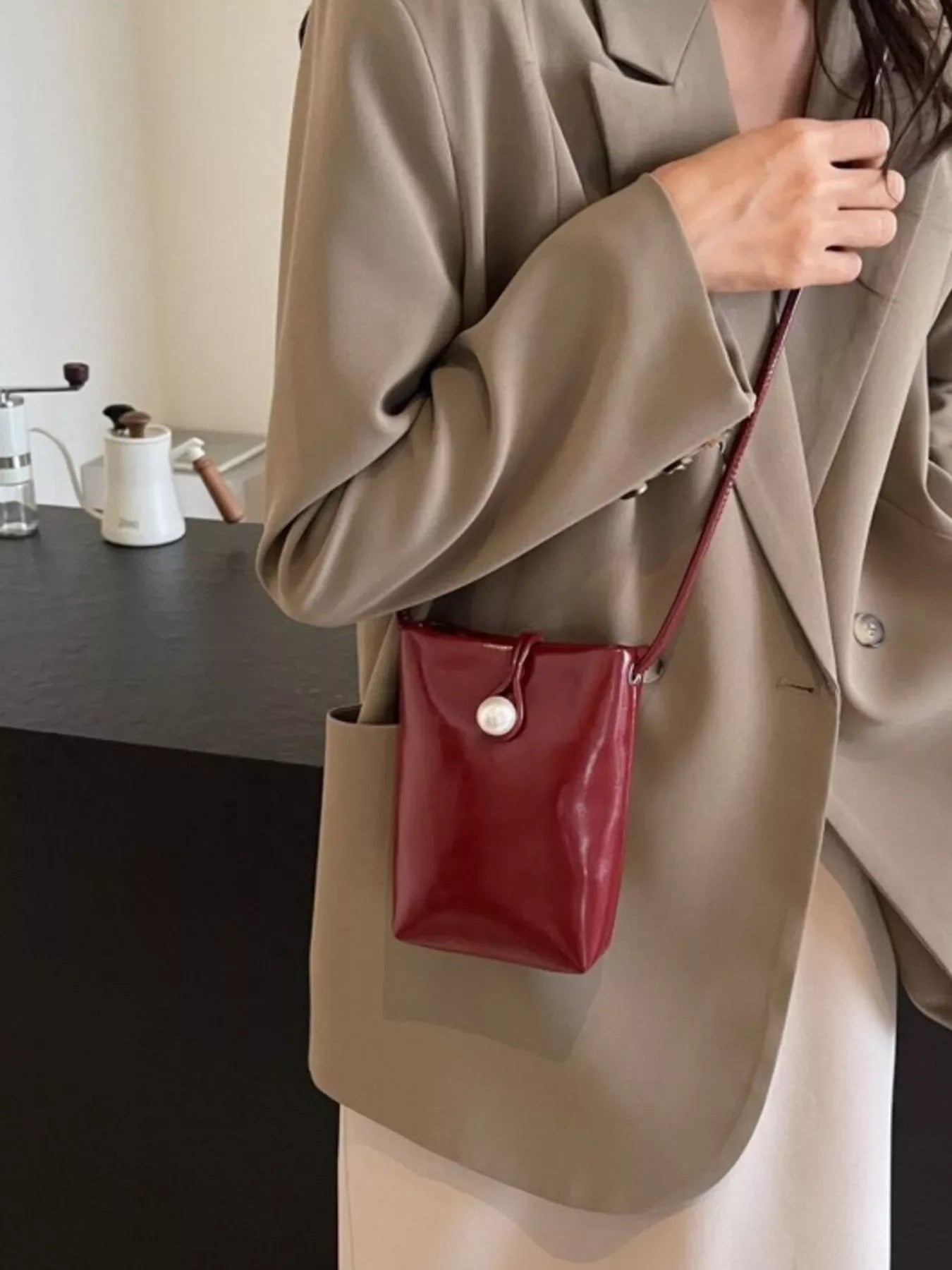 Pearl Decor Faux Leather Crossbody Bag - Trendsi - Flyclothing LLC