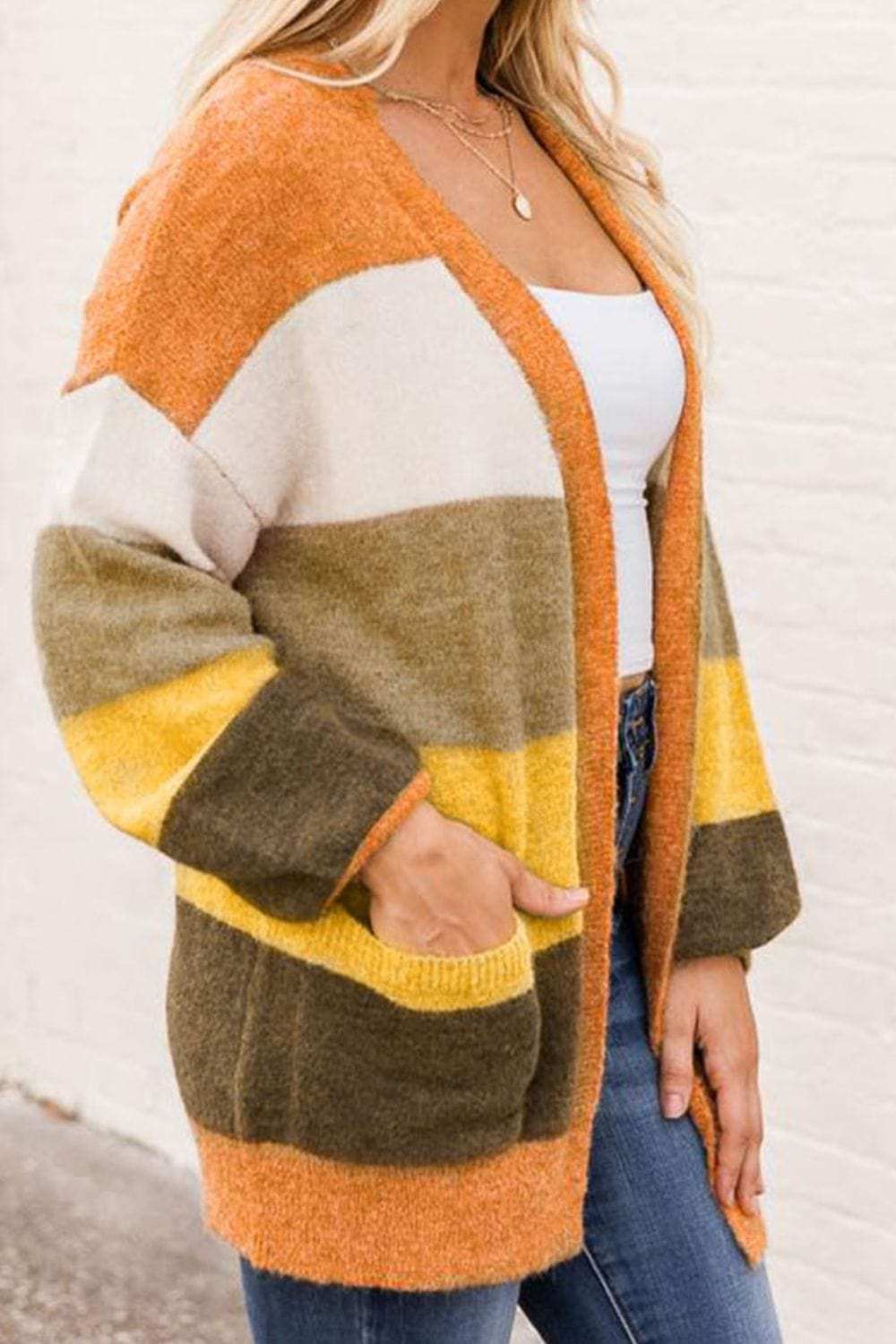 Open Front Color Block Cardigan - Trendsi - Flyclothing LLC