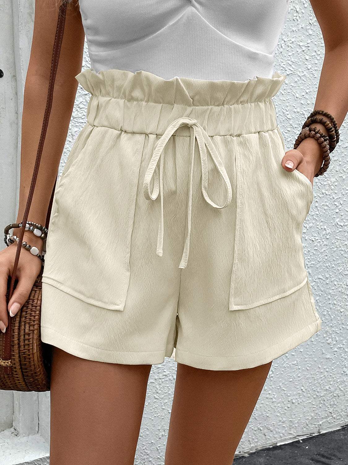 Paperbag Waist Shorts with Pockets - Trendsi - Flyclothing LLC