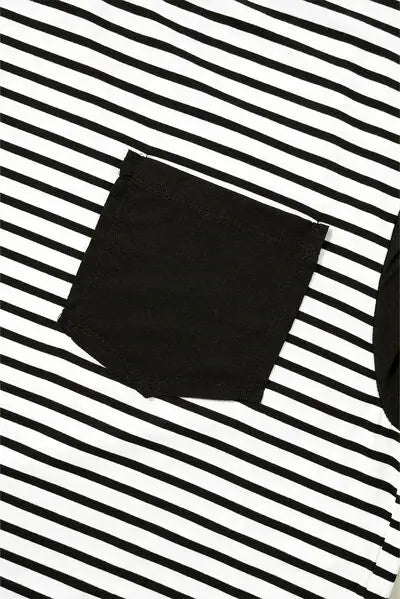 Striped Round Neck Cap Sleeve Top - Trendsi - Flyclothing LLC