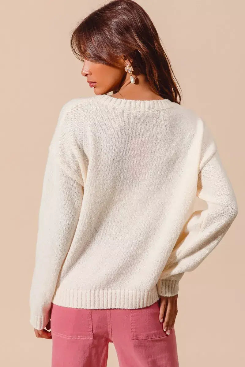 SO ME Heart Cherry Knitted Valentine Sweater Top - Trendsi - Flyclothing LLC