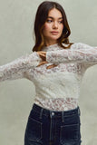 SO ME Lace Long Sleeve 3d Effect Floral Layering Top - Trendsi - Flyclothing LLC