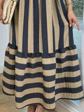 Smocked Striped Square Neck Cap Sleeve Dress - Trendsi - Flyclothing LLC