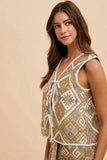 Annie Wear Ethnic Woven Jacquard Tie Front Vest - Trendsi