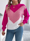 Contrast Round Neck Long Sleeve Sweater - Trendsi - Flyclothing LLC