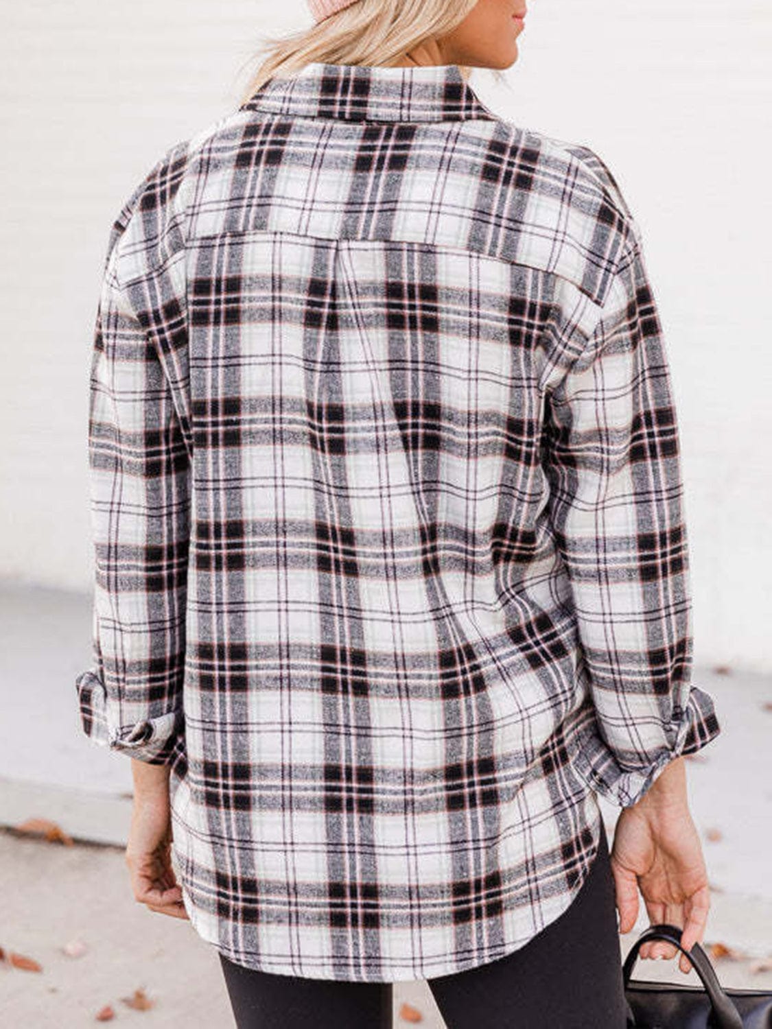 Plaid Collared Neck Long Sleeve Shirt - Trendsi