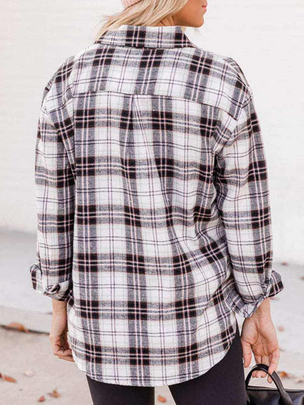 Plaid Collared Neck Long Sleeve Shirt - Trendsi - Flyclothing LLC