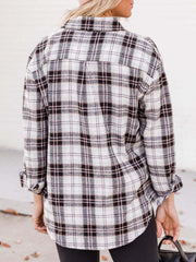 Plaid Collared Neck Long Sleeve Shirt - Trendsi