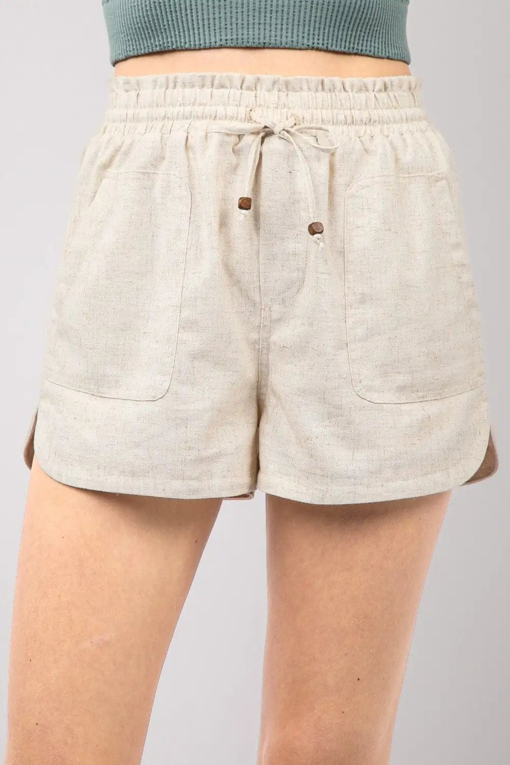 VERY J Drawstring Elastic Waist Linen Shorts - Trendsi