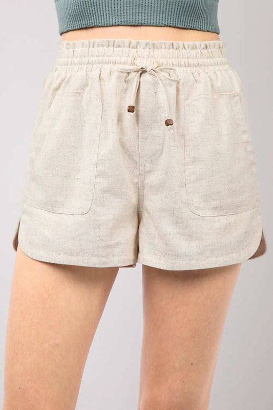 VERY J Drawstring Elastic Waist Linen Shorts - Trendsi - Flyclothing LLC