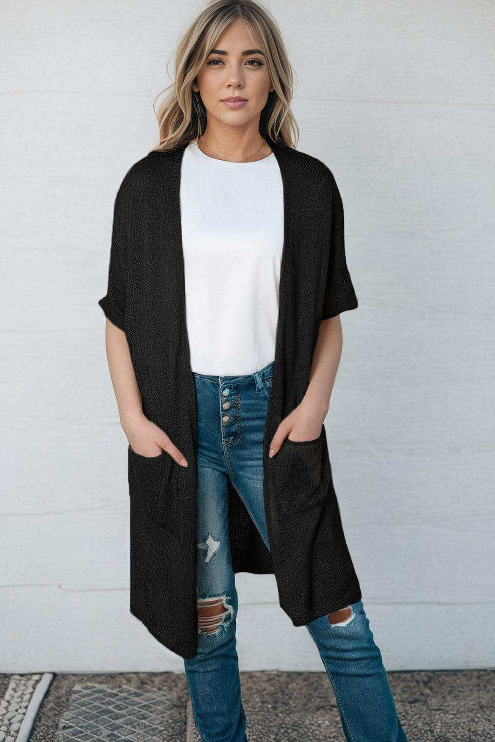 Open Front Sweater Cardigan with Pockets - Trendsi - Flyclothing LLC