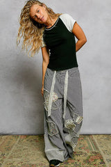 POL Round Neck Outseam Detail T-Shirt with Contrast Color Sleeves - Trendsi - Flyclothing LLC