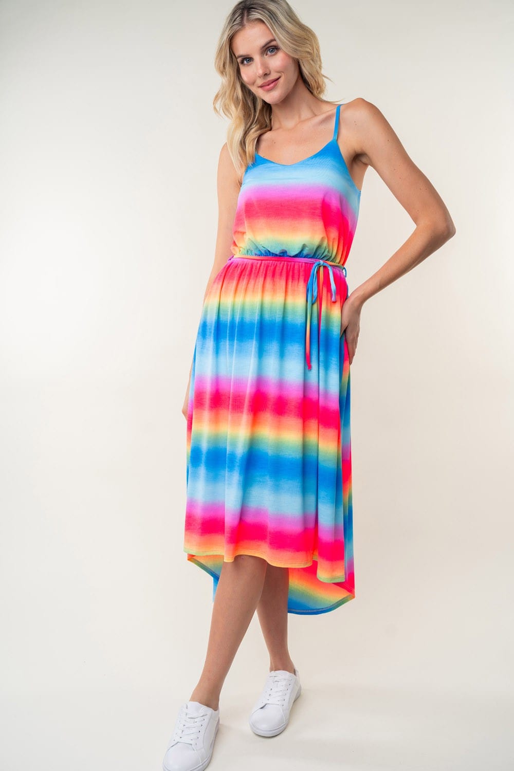 White Birch Full Size Ombre Striped Midi Cami Dress Trendsi