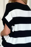 Double Take Full Size Striped V-Neck Short Sleeve Sweater - Trendsi - Flyclothing LLC